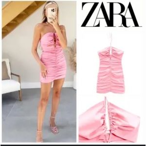 Zara Pink Ruched Strapless Dress